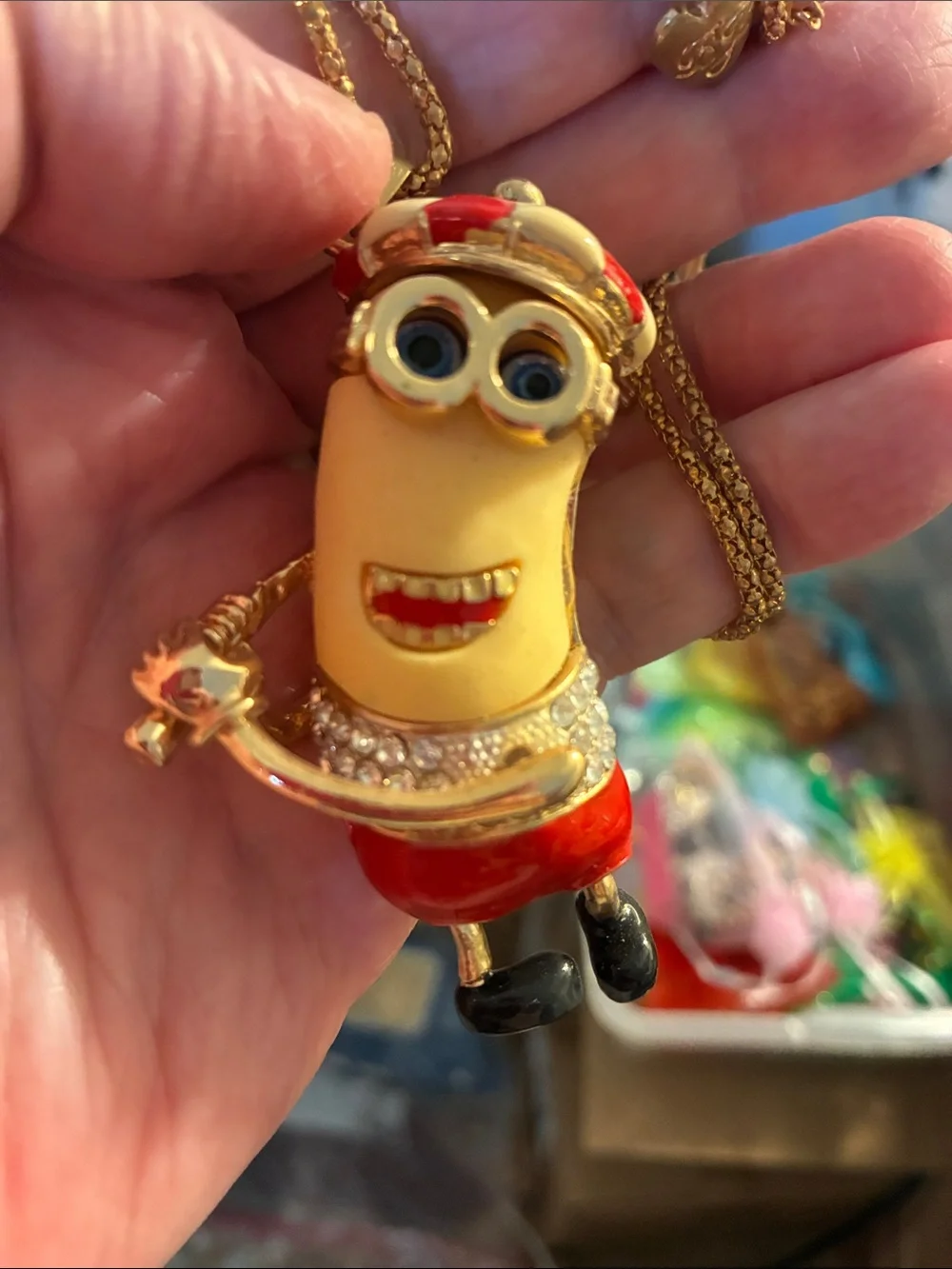 Minion-Inspired Golf enthusiast Pendant Necklace with Red Enamel, Legs Move